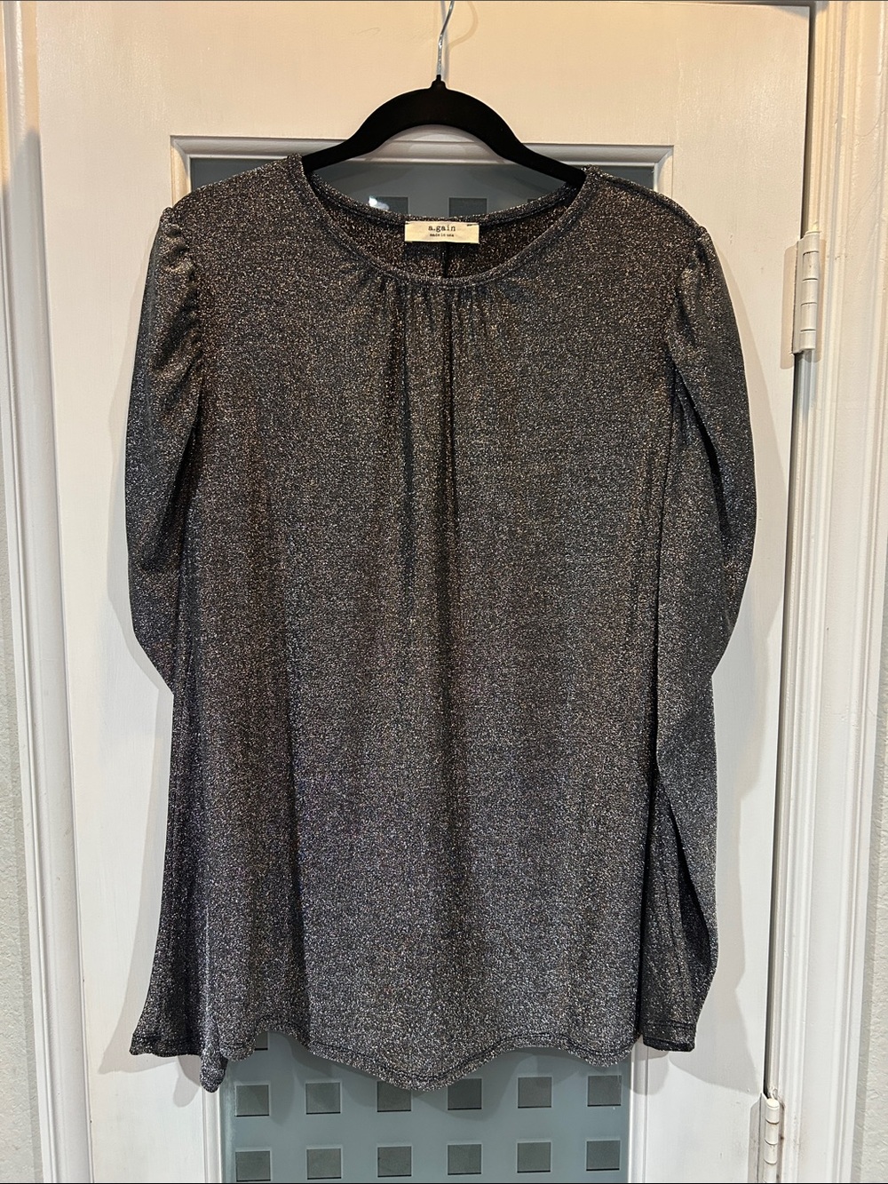 A.gain Metallic Gray Long-Sleeve Shimmer top